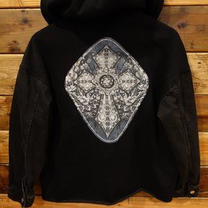 One-of-a-Kind Topshop Black Denim Custom Jacket w/ Designer Cross - M/L